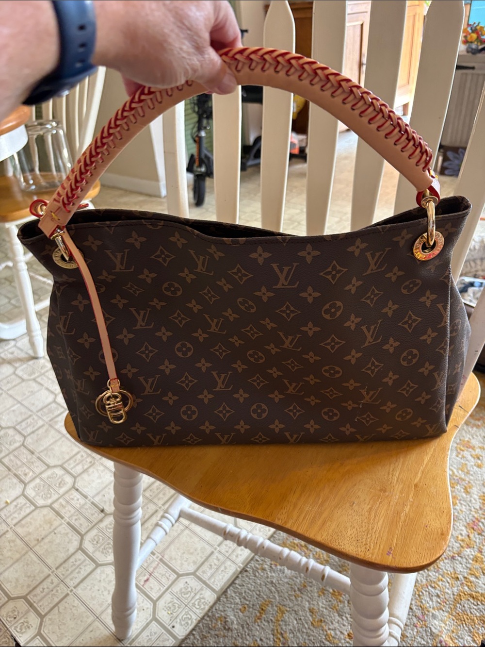 Designer Brown Monogram Shoulder Bag with Pink Handle